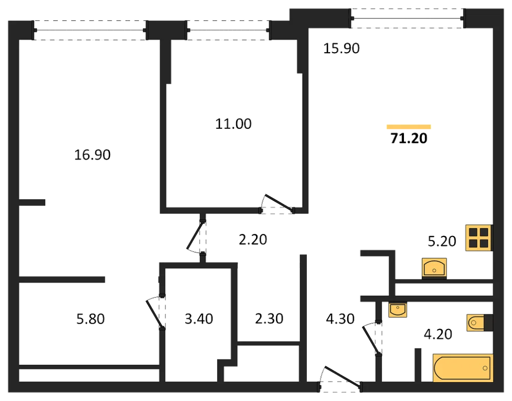 Планировка: 2-комн., 71,2 м²