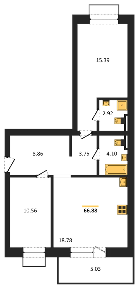 Планировка: 2-комн., 66,9 м²