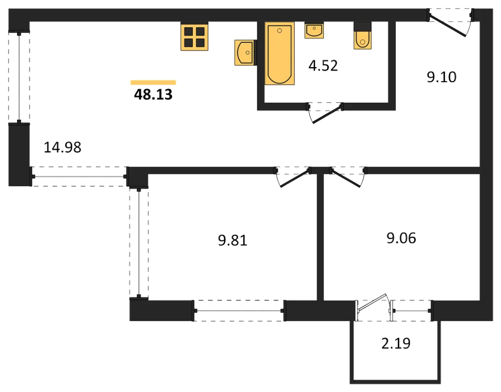Планировка: 2-комн., 47,7 м²