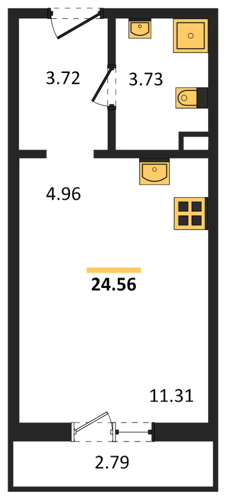 Планировка: Студия, 25,1 м²
