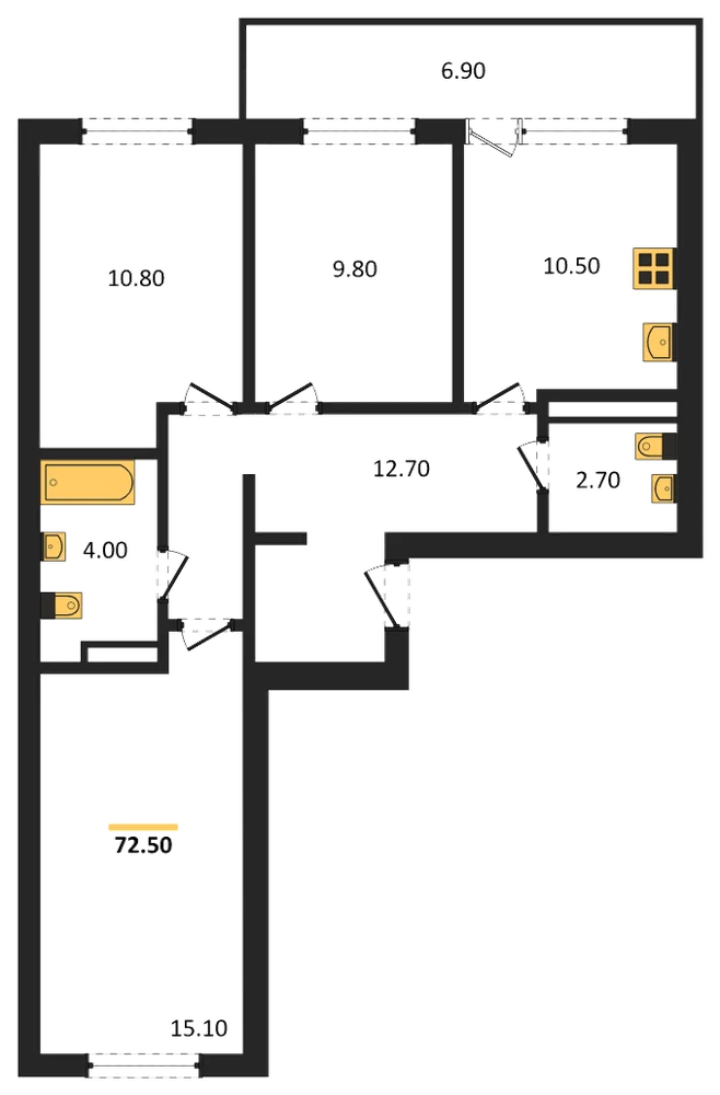 Планировка: 3-комн., 72,5 м²