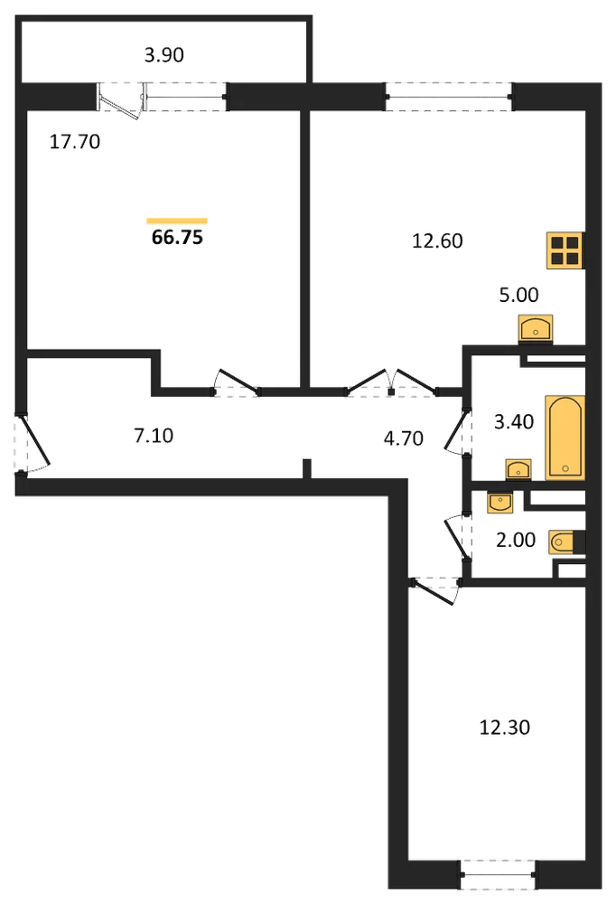 Планировка: 2-комн., 64,9 м²