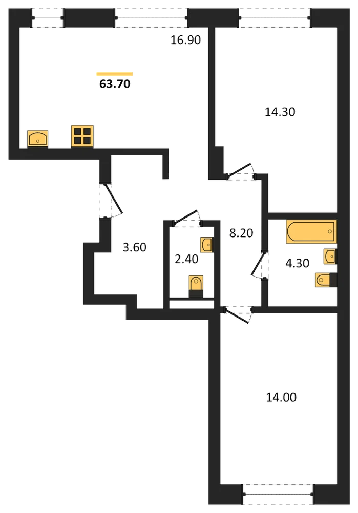 Планировка: 2-комн., 63,7 м²