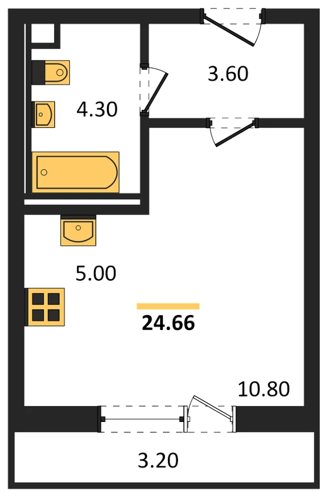 Планировка: Студия, 24,7 м²