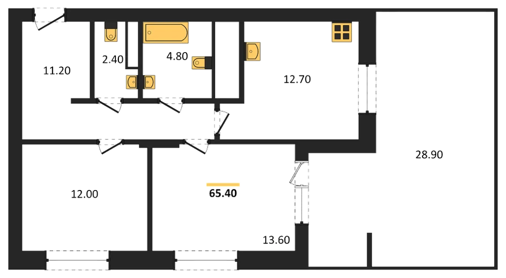 Планировка: 2-комн., 64,5 м²