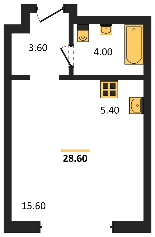 Планировка: Студия, 28,6 м²
