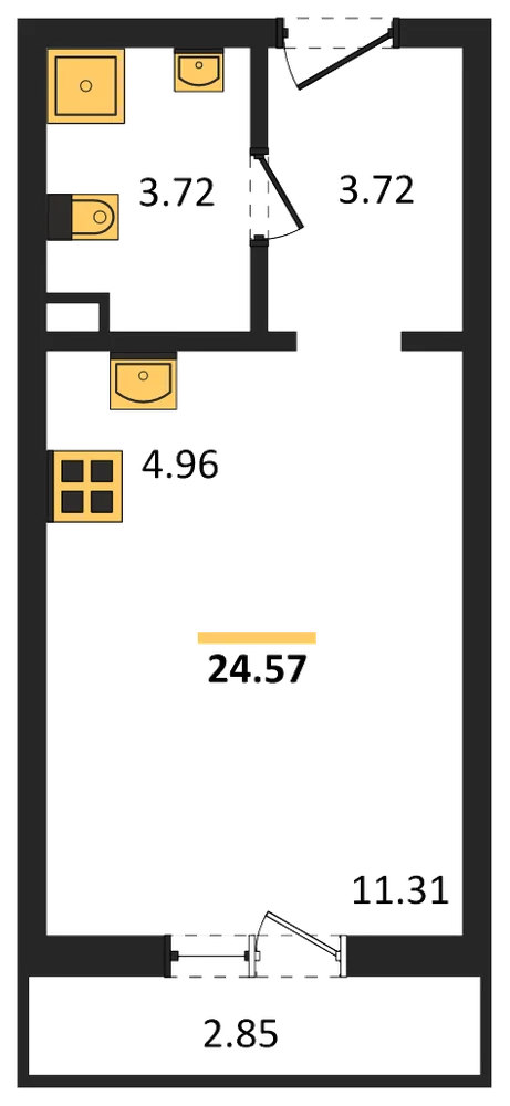 Планировка: Студия, 25,1 м²