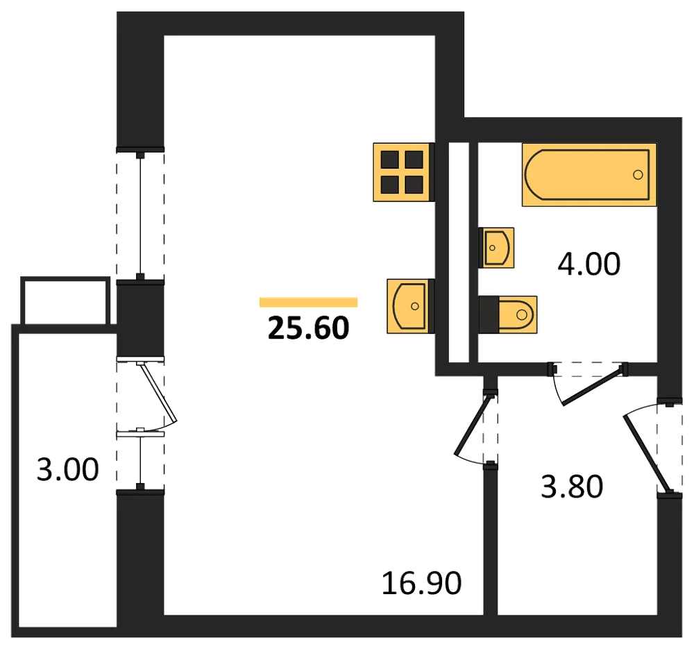 Планировка: Студия, 25,6 м²