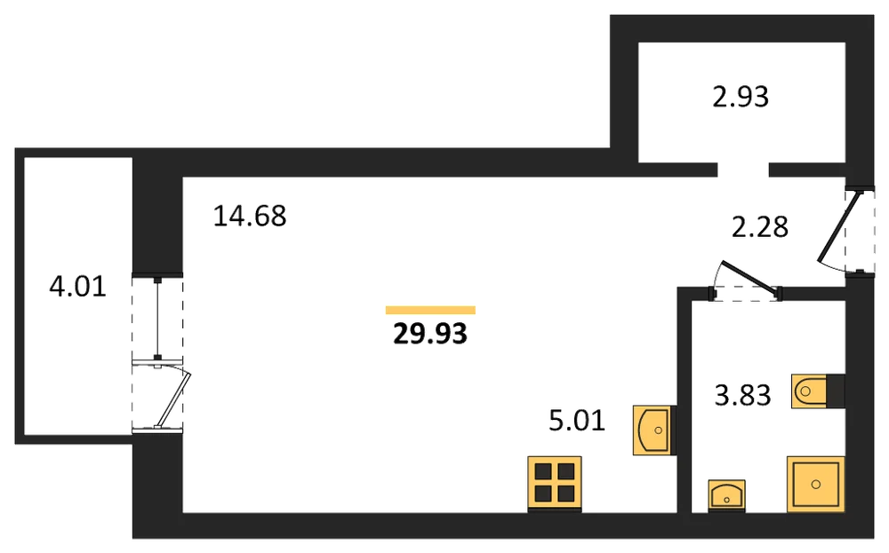 Планировка: Студия, 29,9 м²