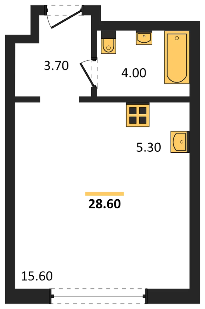 Планировка: Студия, 28,6 м²