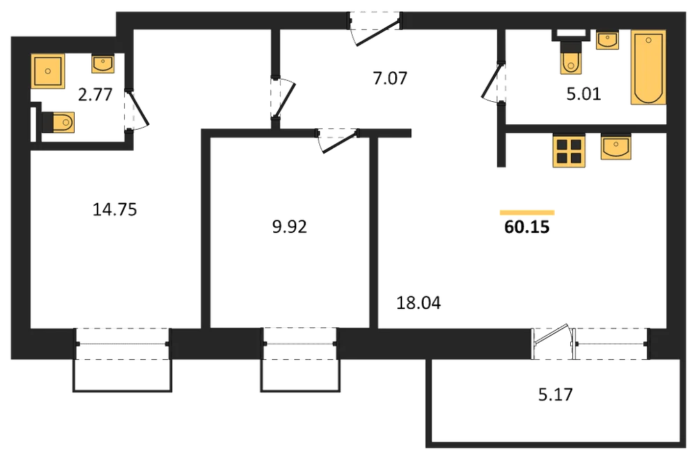 Планировка: 2-комн., 60,2 м²