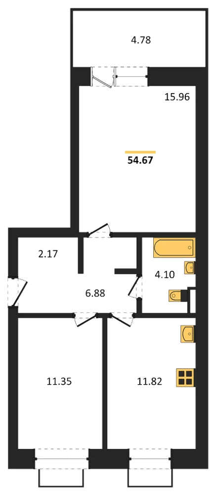 Планировка: 2-комн., 54,7 м²