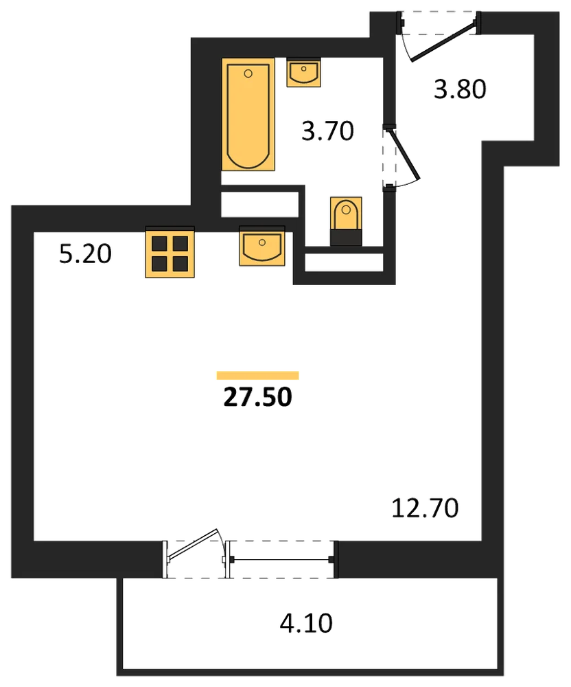 Планировка: Студия, 27,5 м²