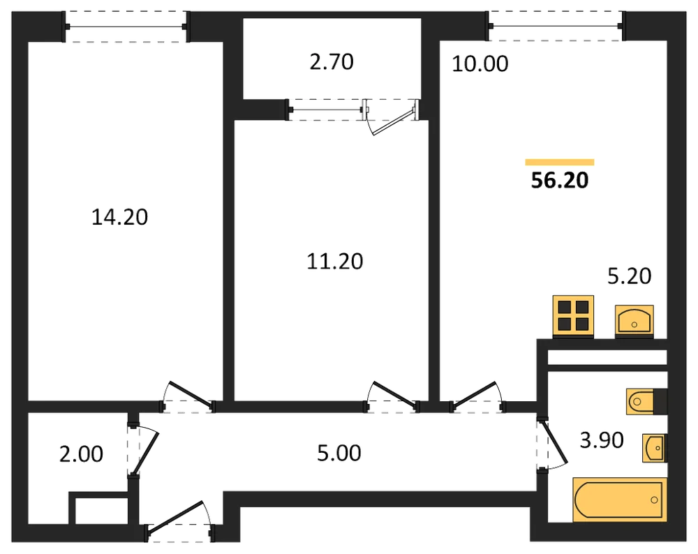 Планировка: 2-комн., 56,2 м²