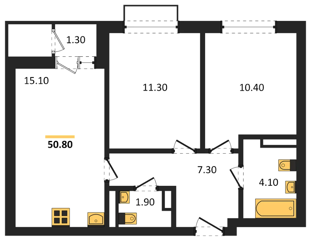 Планировка: 2-комн., 50,8 м²