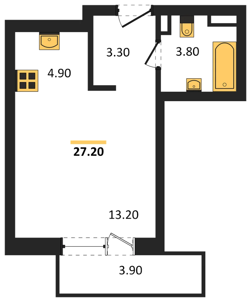 Планировка: Студия, 27,2 м²
