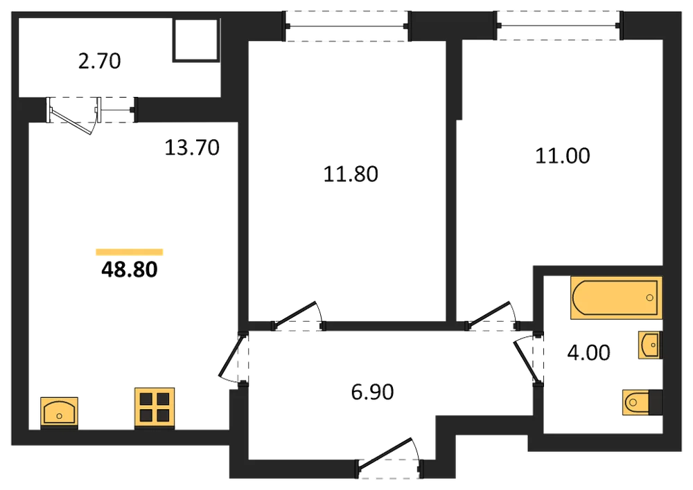 Планировка: 2-комн., 48,8 м²