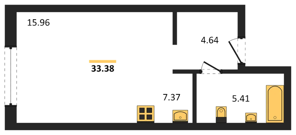 Планировка: Студия, 33 м²