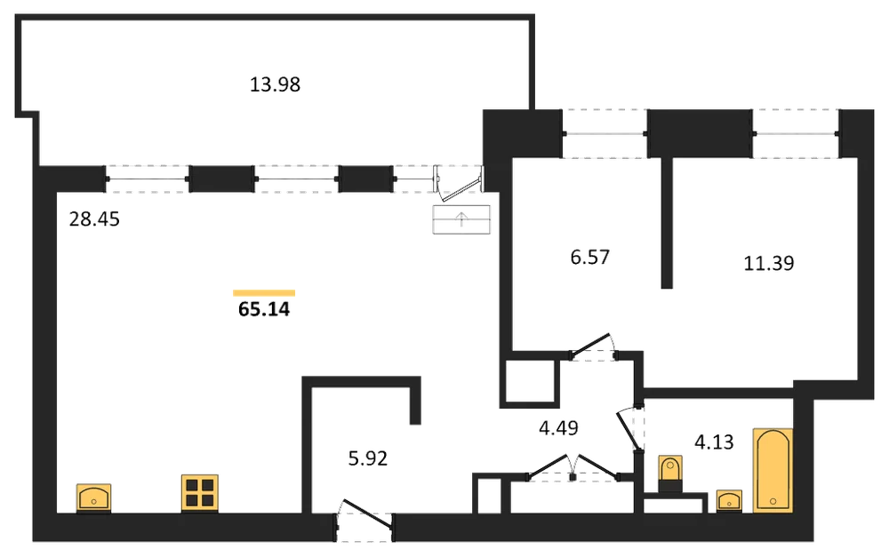 Планировка: 2-комн., 65,1 м²