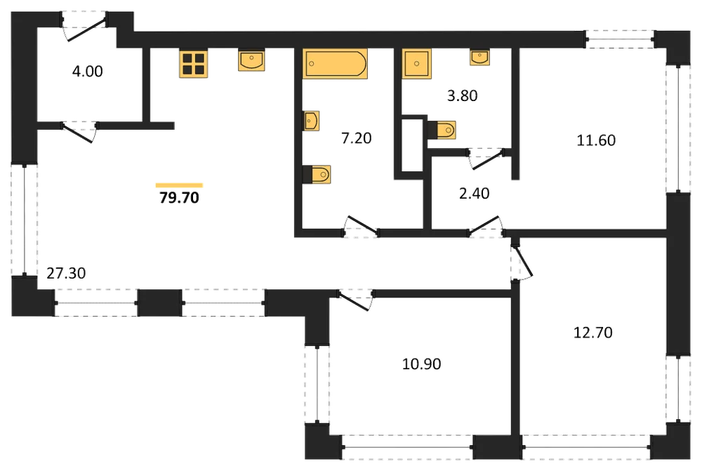 Планировка: 3-комн., 79,9 м²