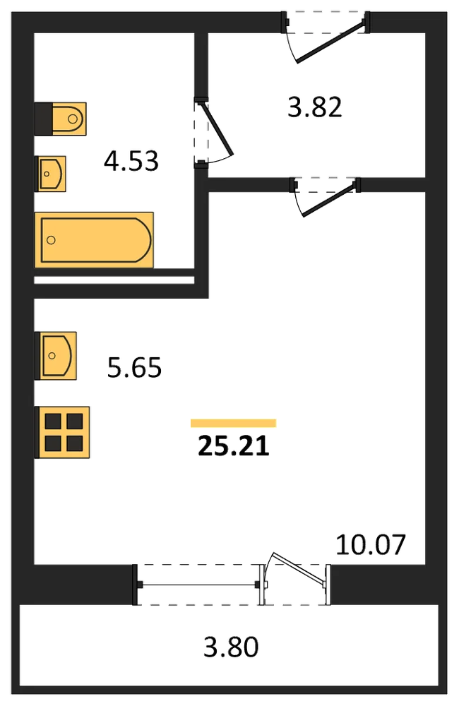 Планировка: Студия, 25,2 м²