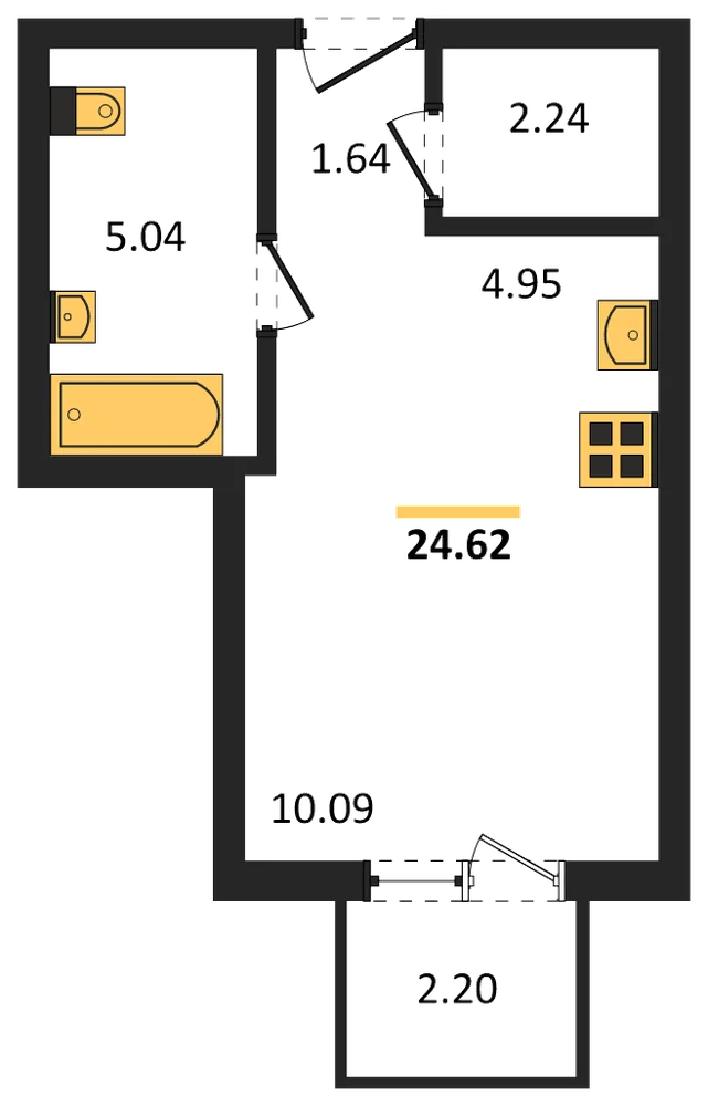 Планировка: Студия, 24,7 м²