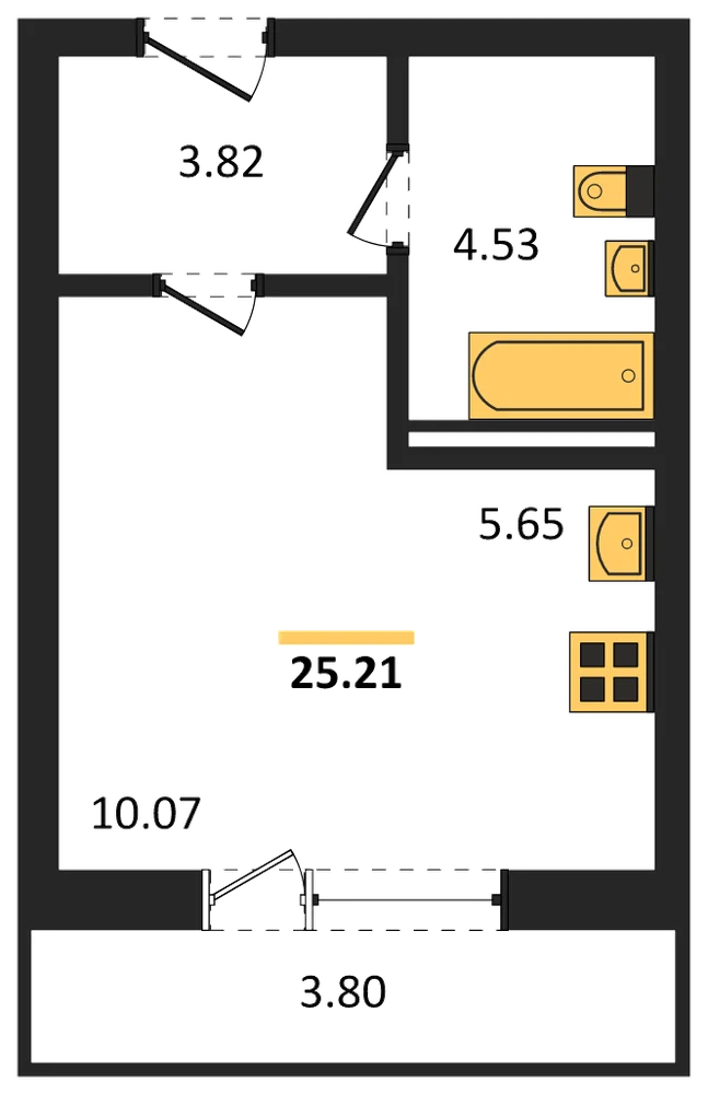 Планировка: Студия, 25,2 м²