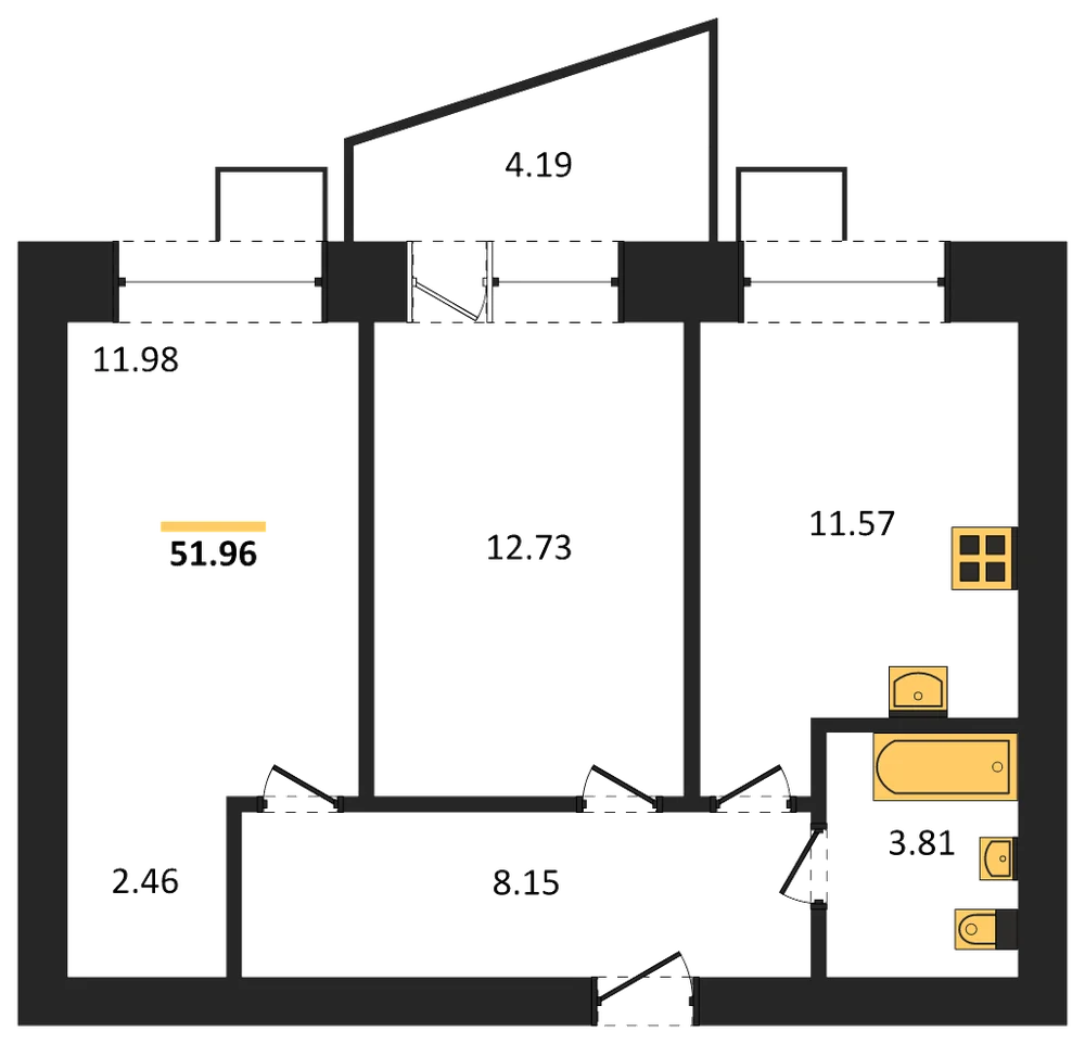 Планировка: 2-комн., 51,9 м²