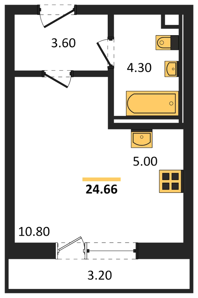 Планировка: Студия, 24,7 м²