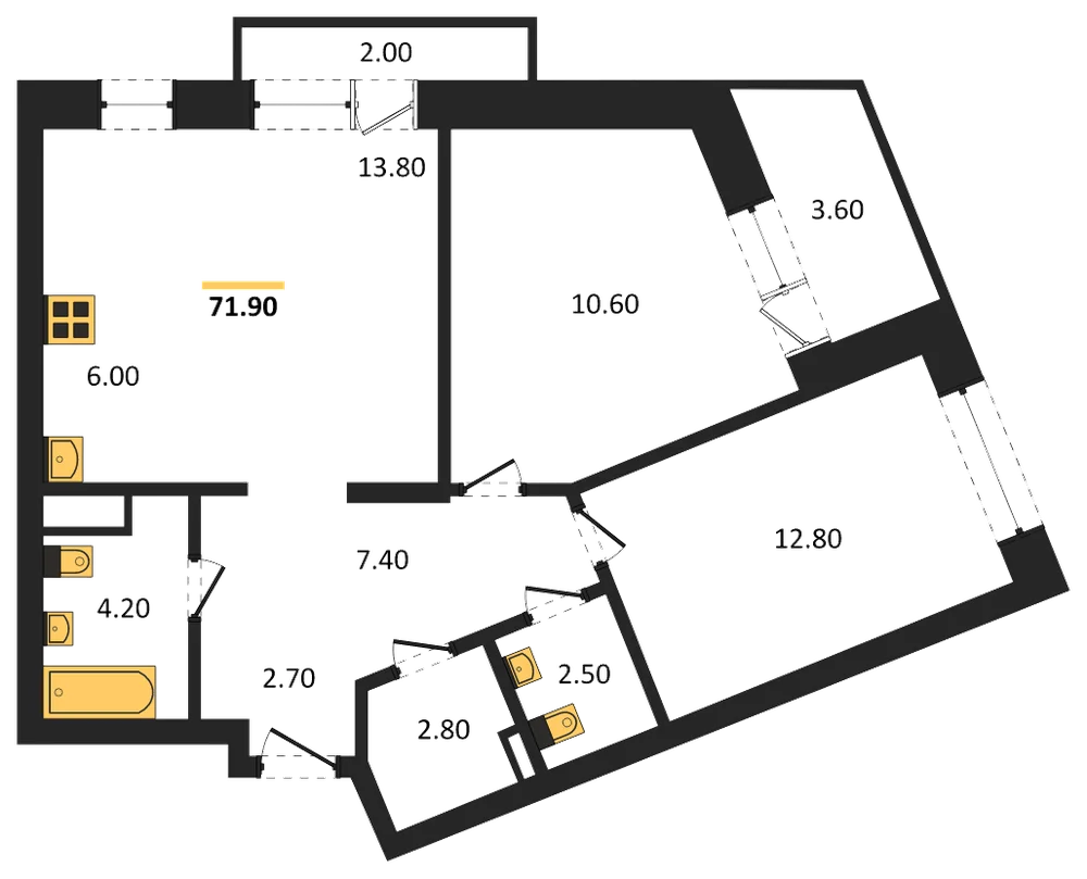 Планировка: 2-комн., 71,9 м²