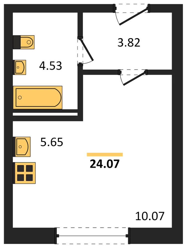 Планировка: Студия, 24,1 м²
