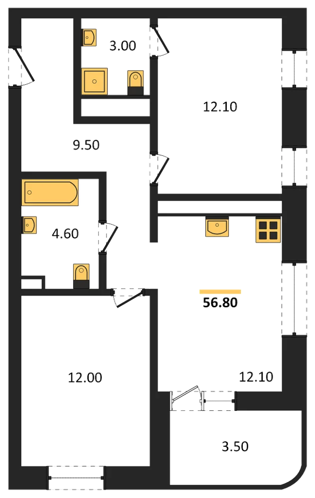 Планировка: 2-комн., 55,1 м²