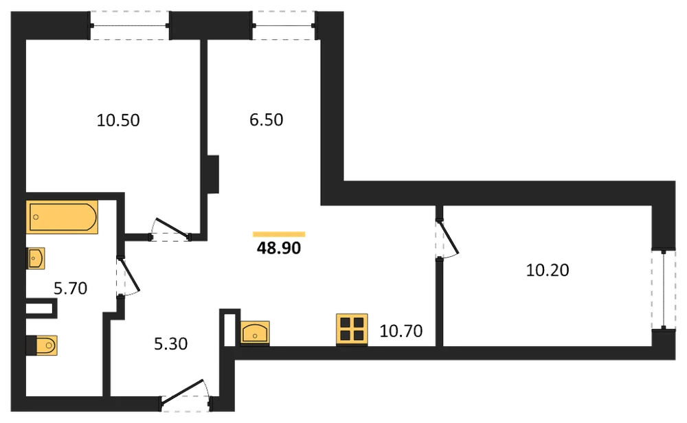 Планировка: 2-комн., 49 м²