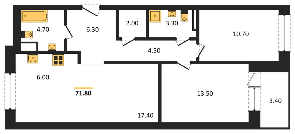 Планировка: 2-комн., 71,8 м²