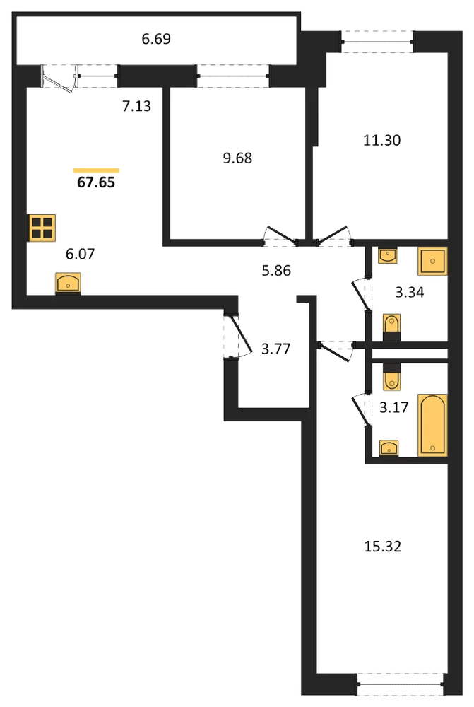 Планировка: 3-комн., 67,7 м²