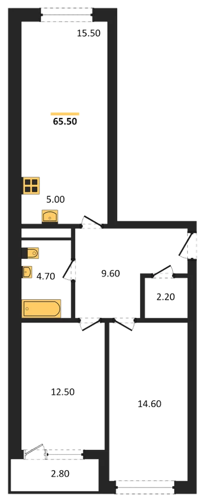 Планировка: 2-комн., 65,5 м²