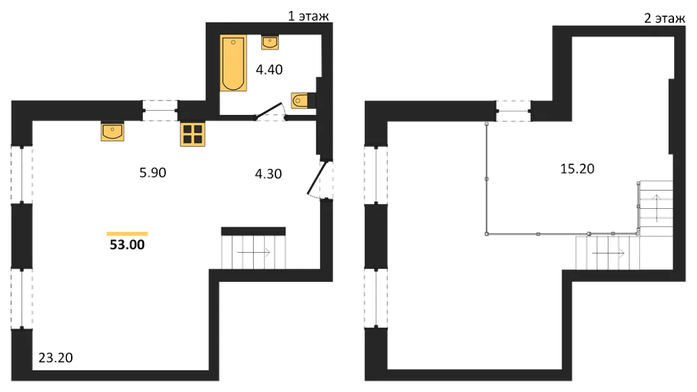 Планировка: 1-комн., 52,6 м²