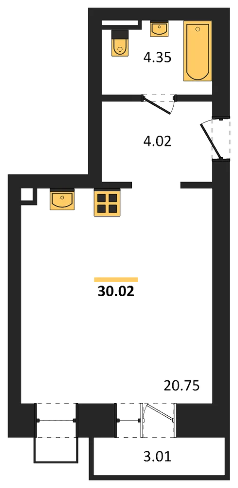 Планировка: Студия, 30 м²