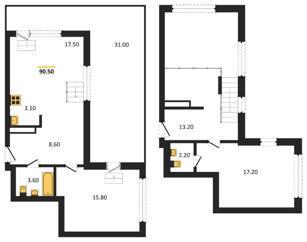 Планировка: 3-комн., 90,5 м²