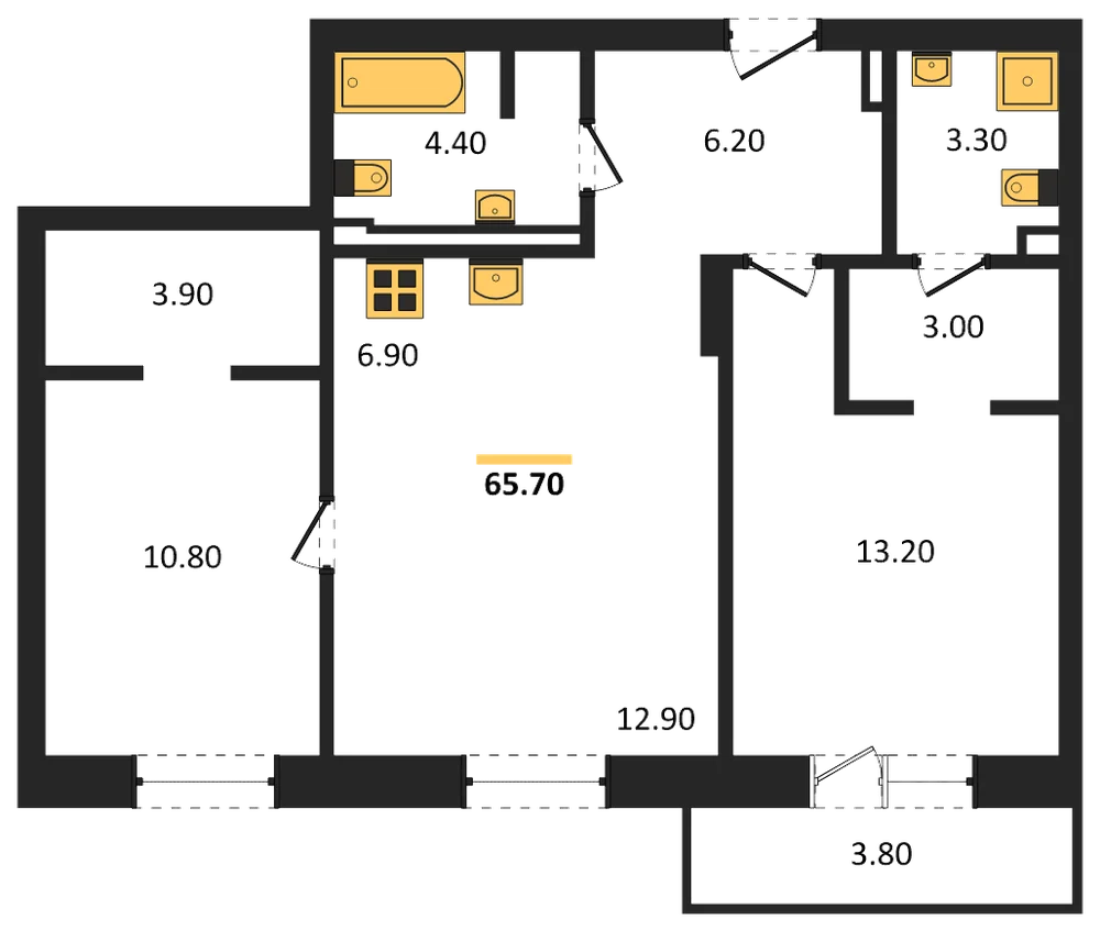Планировка: 2-комн., 64,2 м²
