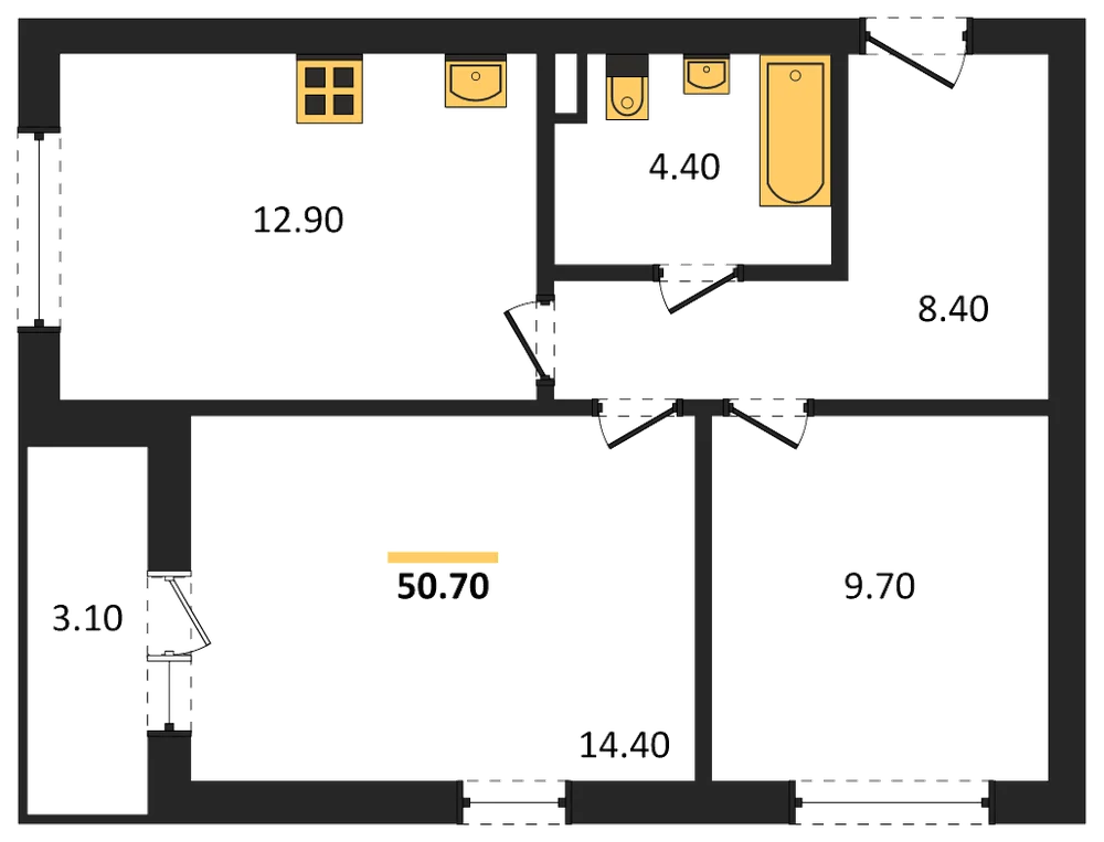 Планировка: 2-комн., 50,7 м²