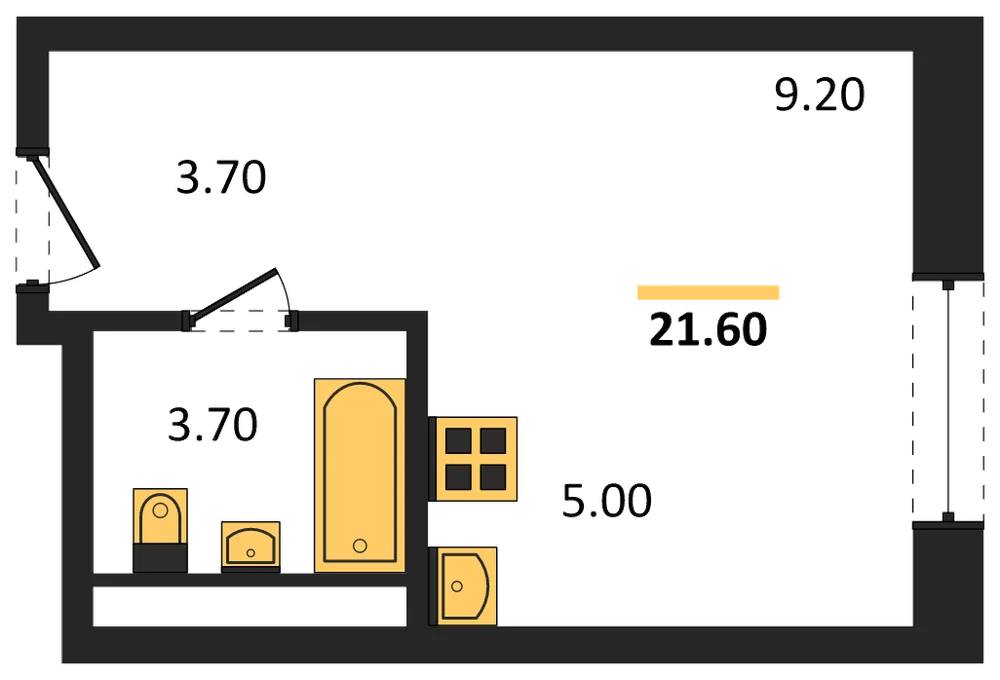 Планировка: Студия, 21,6 м²