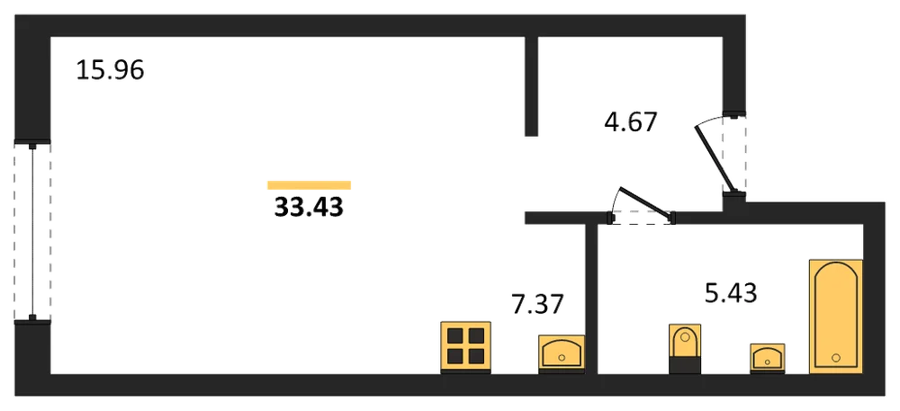Планировка: Студия, 33 м²