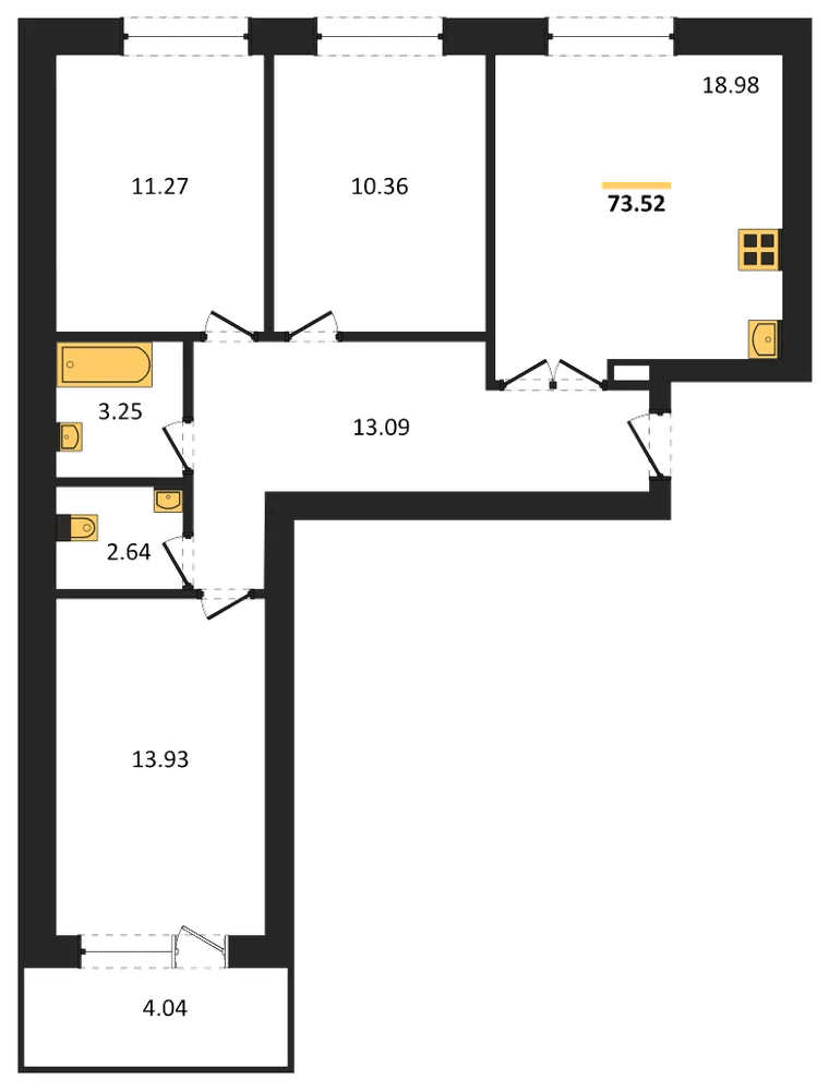 Планировка: 3-комн., 73,3 м²
