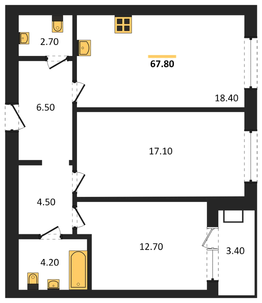 Планировка: 2-комн., 67,8 м²
