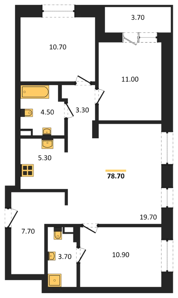 Планировка: 3-комн., 78,7 м²
