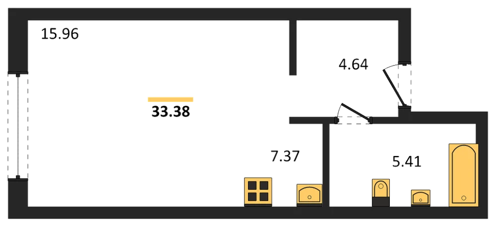 Планировка: Студия, 33 м²