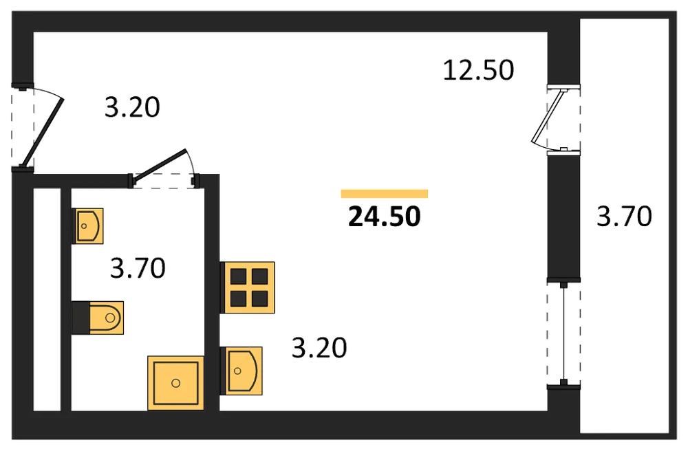 Планировка: Студия, 24,5 м²