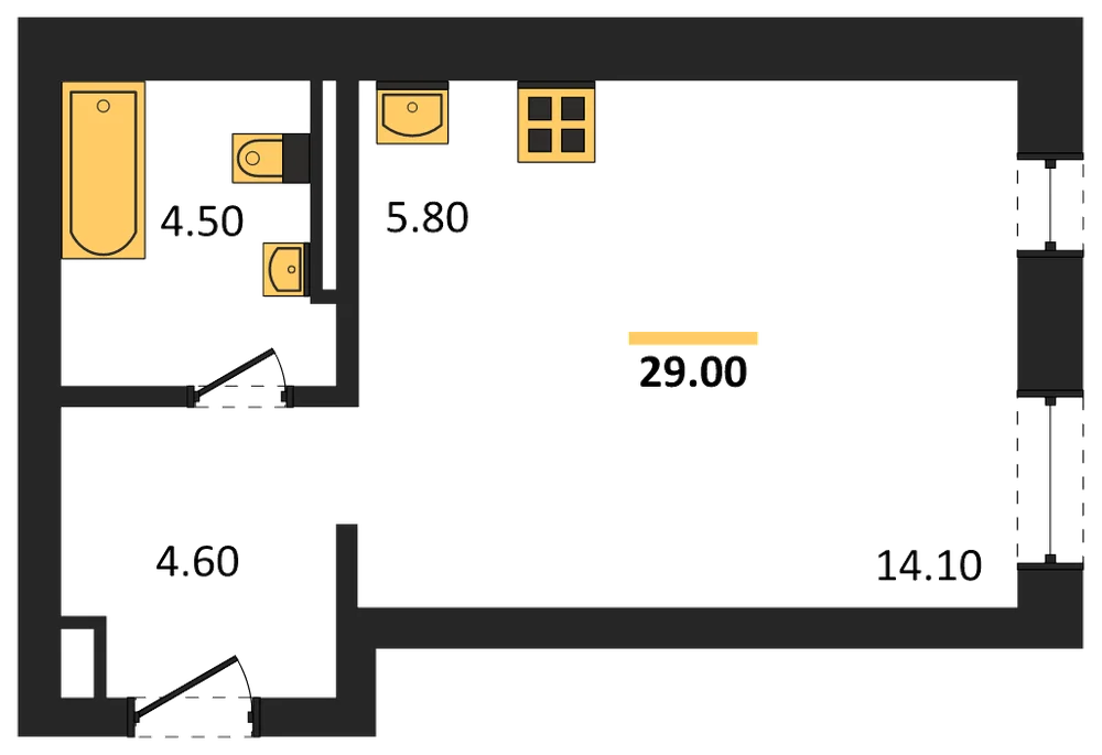 Планировка: Студия, 29,1 м²