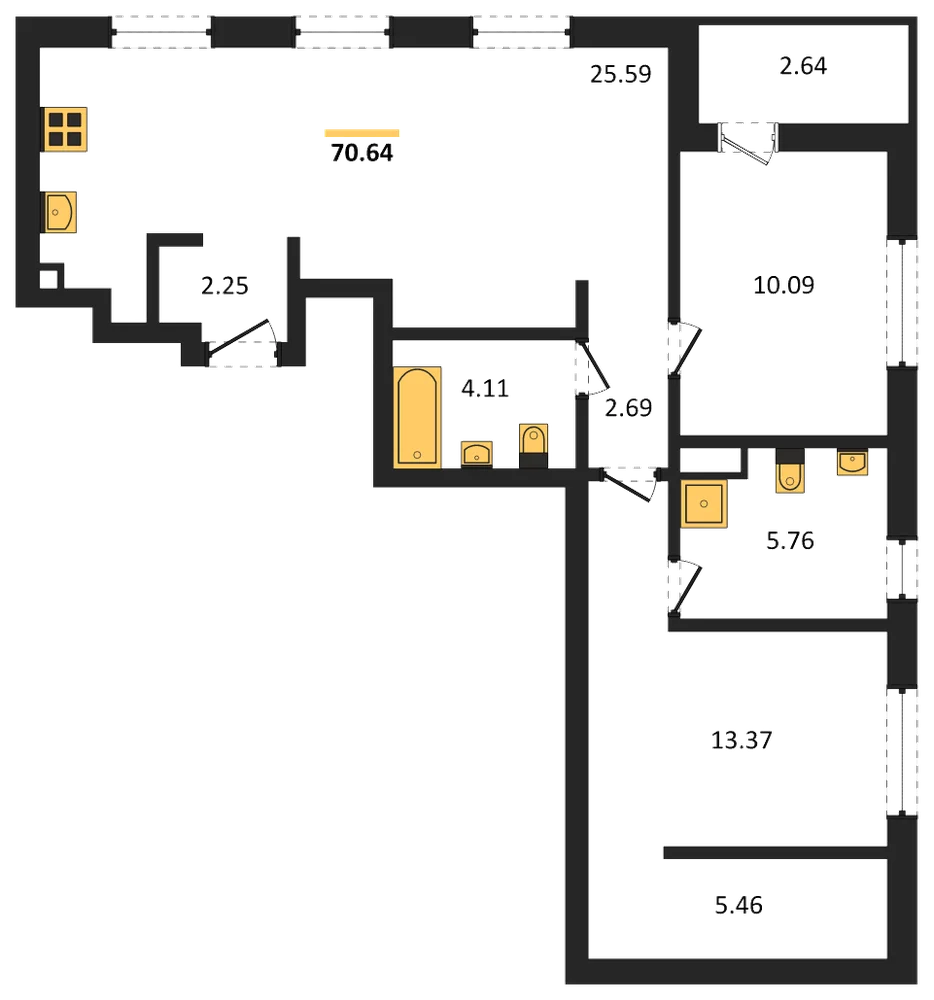 Планировка: 2-комн., 70,6 м²